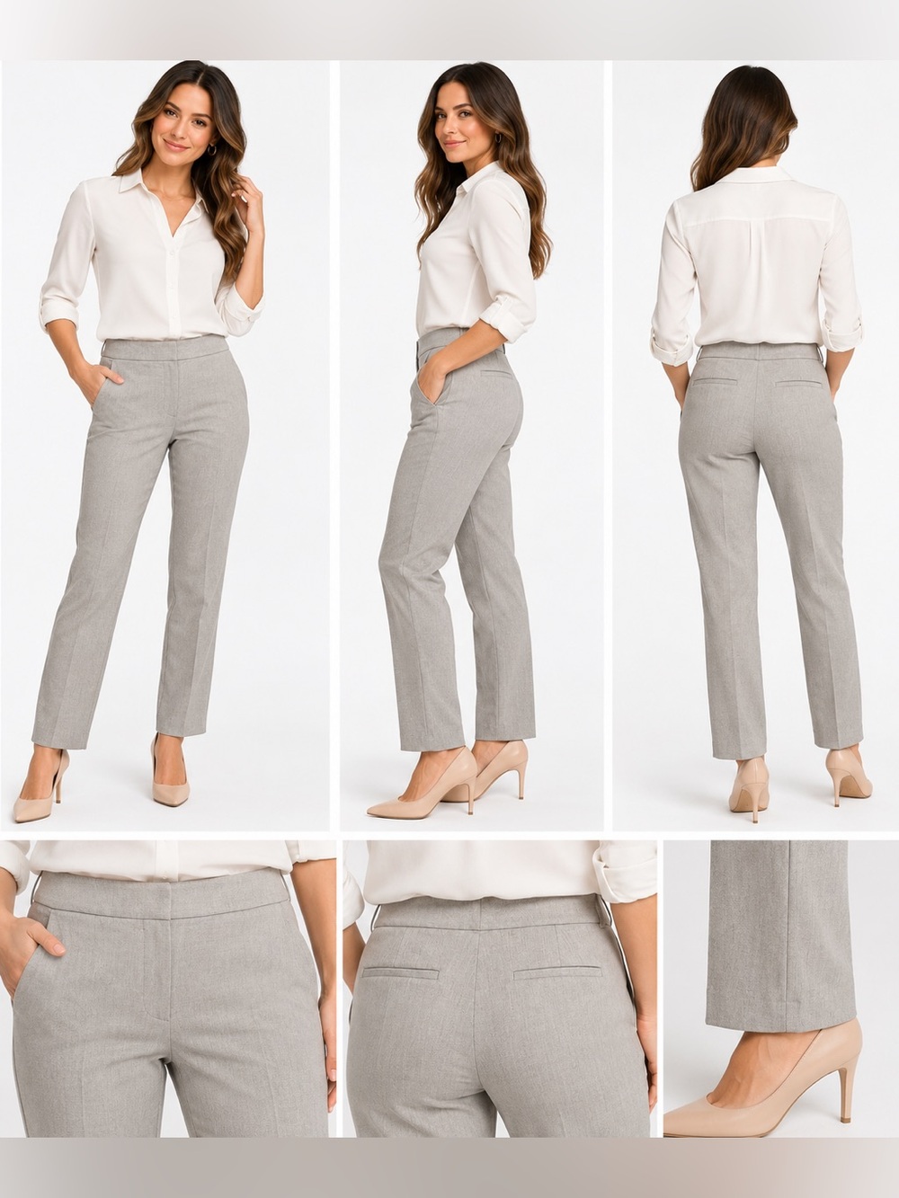 Ann Taylor Petite 10P Taupe Stretch Straight-Leg Dress Trousers Pants Minimalist